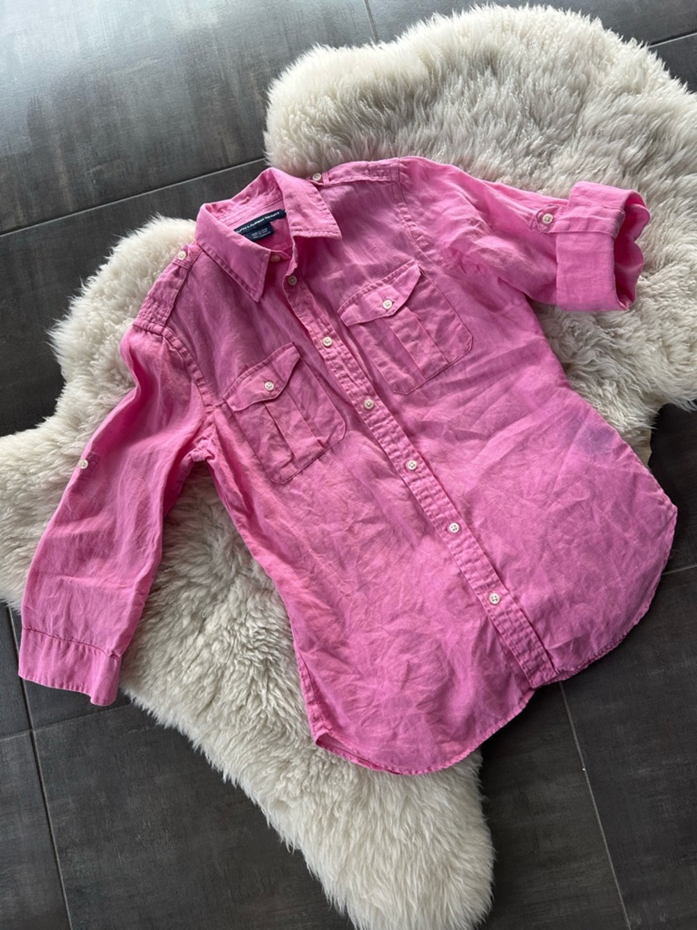 Ralph Lauren Sport Reworked Pink Linen Shirt | Patriotic American Flag | Size 4 - Picture 6 of 11